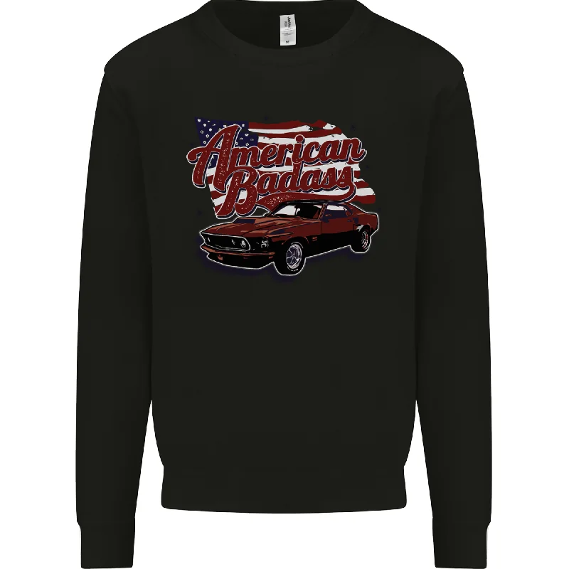 American Badass Muscle Car Mens Sweatshirt Jumper Hoodie with Frayed Bohemian Relaxed