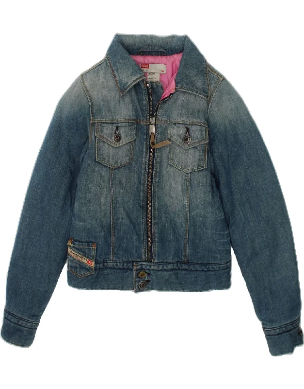 DIESEL Girls Denim Jacket 5-6 Years Small Blue Cotton One-Shoulder Jacket Off-the-Shoulder Jacket Asymmetrical Jacket