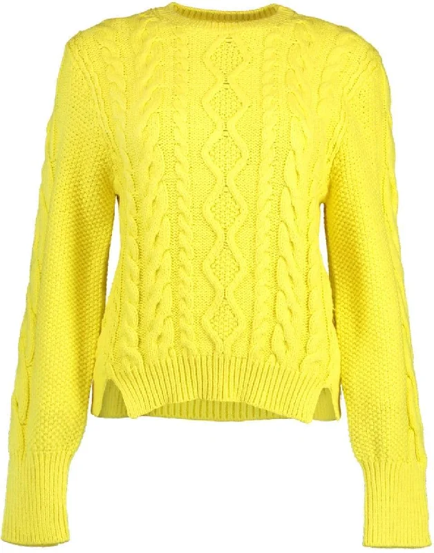 Lemon Aran Stitch Oversized Sweater Cable Knit Ribbed Knit Lace Knit