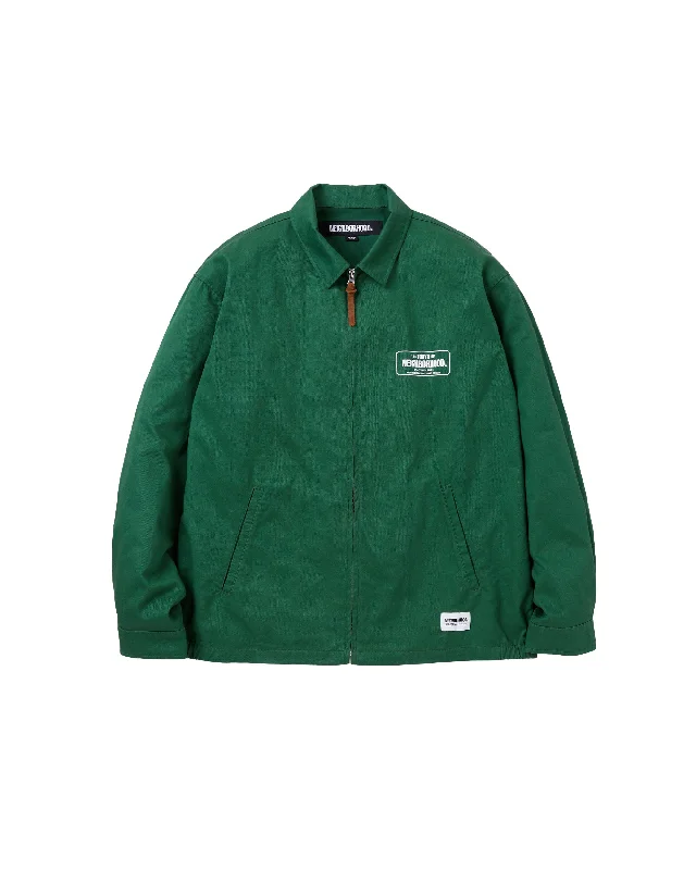 Zip Work Jacket - Green Ribbed Jacket Pleated Jacket Ruffled Jacket