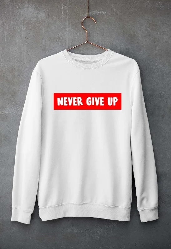 Never Give UP Unisex Sweatshirt for Men/Women Hoodie with Hem Applique Textured Unique