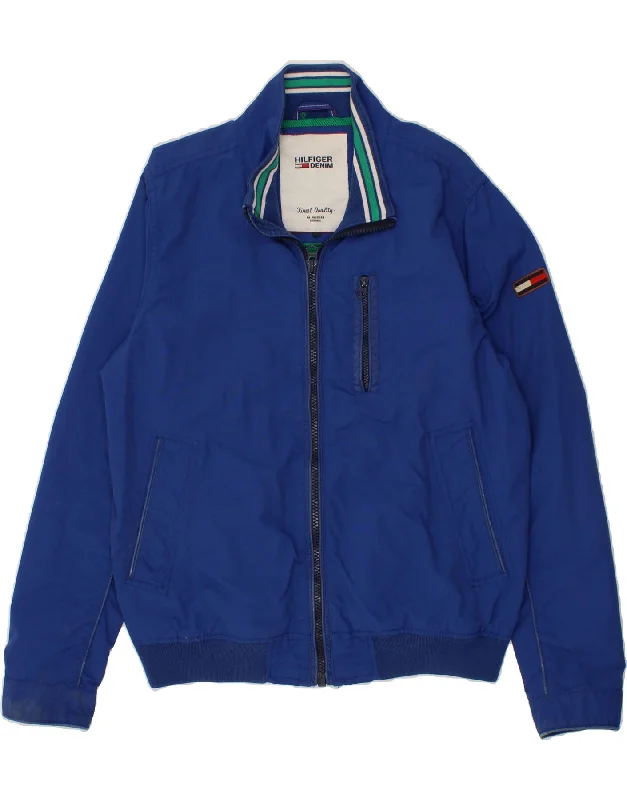 TOMMY HILFIGER Mens Bomber Jacket UK 42 XL Blue Polyester Cotton Jacket Linen Jacket Terry Jacket