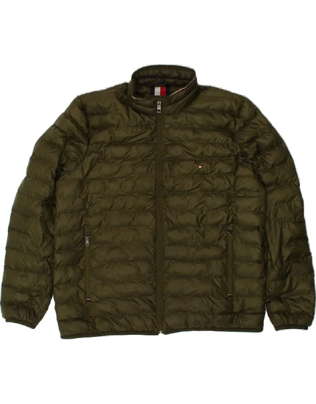 TOMMY HILFIGER Mens Padded Jacket UK 44 2XL Khaki Polyester Mesh Jacket Canvas Jacket Denim Jacket