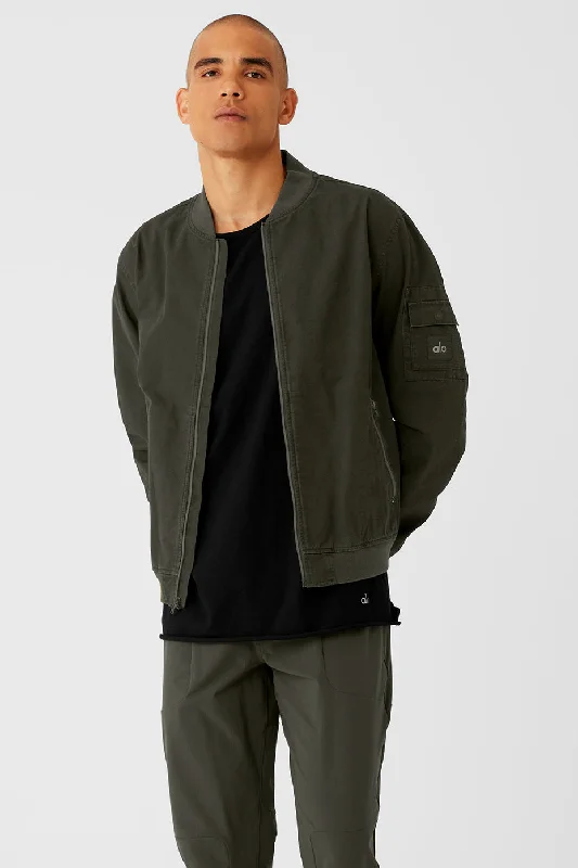 Division Ripstop Bomber Jacket - Stealth Green Knit Fabric Woven Fabric Fleece Fabric