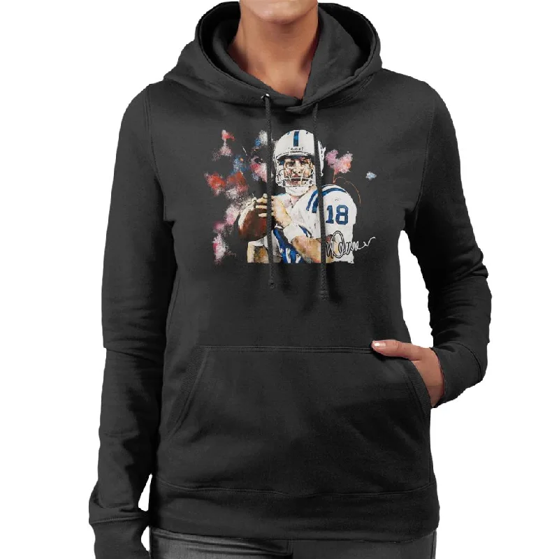 Sidney Maurer Original Portrait Of Star Quarterback Peyton Manning Women's Hooded Sweatshirt Hoodie with Pocket Utility Practical