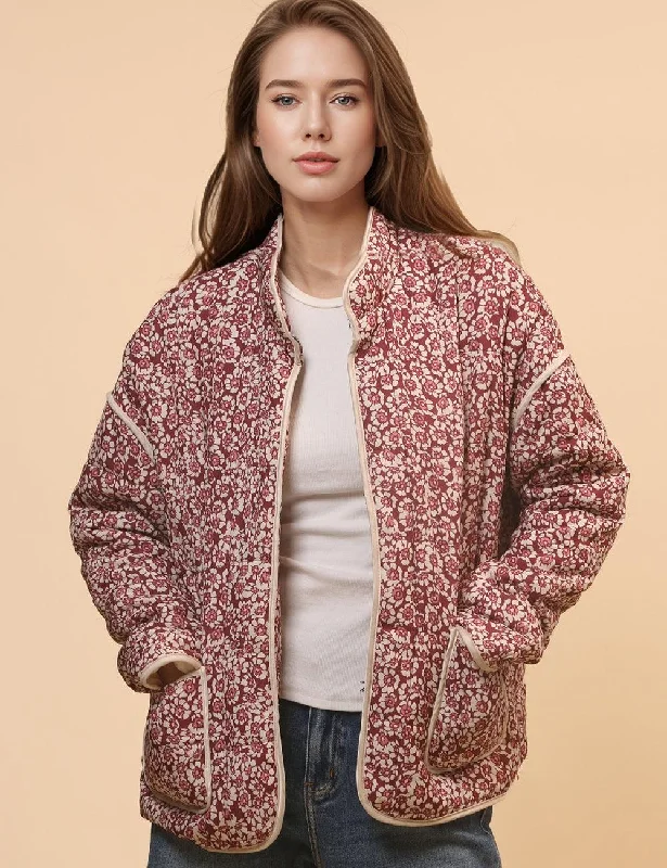 Ladies Floral Printed Padded Coat with Pockets SKT4673 Herringbone Houndstooth Plaid Ladies Floral Printed Padded Coat with Pockets SKT4673 Herringbone Houndstooth Plaid