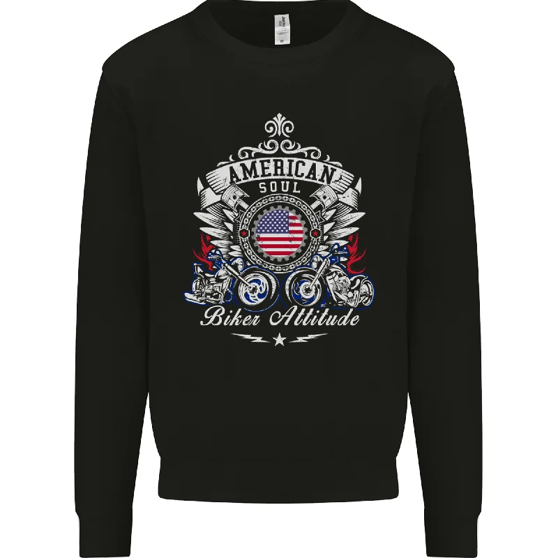 American Biker Attitude Motorcycle America Mens Sweatshirt Jumper Hoodie with Longline Fit Extended Stylish