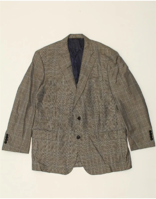 BROOKS BROTHERS Mens 2 Button Blazer Jacket UK 43 XL Grey Check Wool Fleece Fabric Down Fabric Feather Fabric