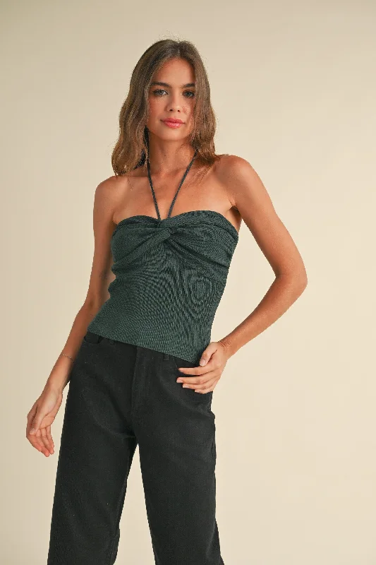 Knit Wit Sweater Top In Hunter Zippered Front Buttoned Front Snap Front