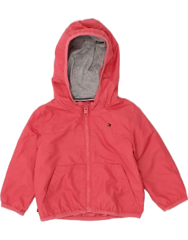 TOMMY HILFIGER Baby Girls Graphic Hooded Rain Jacket 3-6 Months Pink Nylon Jacket Polyester Jacket Spandex Jacket