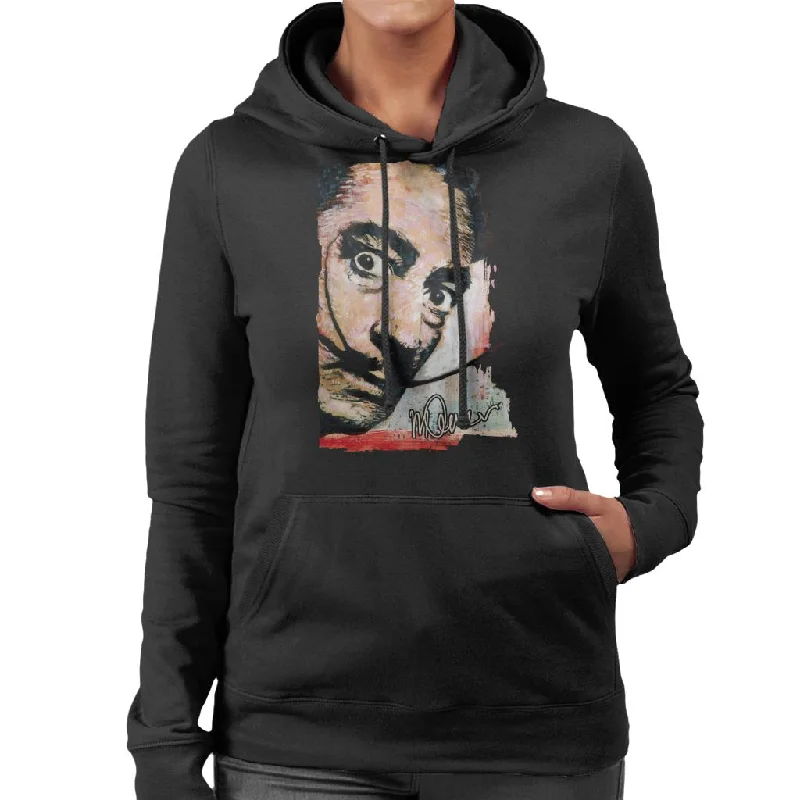 Sidney Maurer Original Portrait Of Salvador Dali Moustache Women's Hooded Sweatshirt Hoodie with Earth Tones Natural Calm