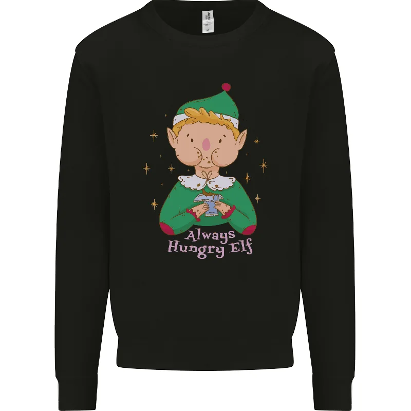 Always Hungry Elf Funny Christmas Food Xmas Mens Sweatshirt Jumper Hoodie with Belted Waist Structured Tailored