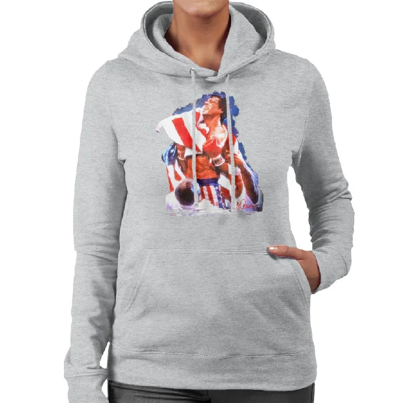 Sidney Maurer Original Portrait Of Sylvester Stallone Rocky IV Women's Hooded Sweatshirt Hoodie with Snap Buttons Easy Quick