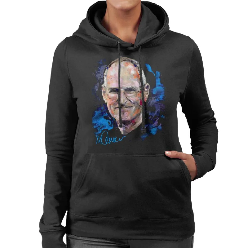 Sidney Maurer Original Portrait Of Steve Jobs Women's Hooded Sweatshirt Hoodie with Ribbed Cuffs Snug Fit Comfort