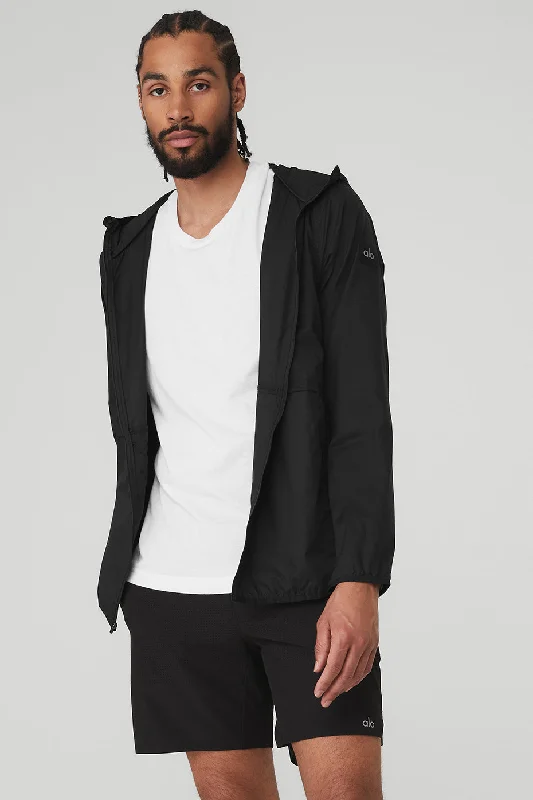 Repeat Running Jacket - Black Zippered Front Buttoned Front Snap Front