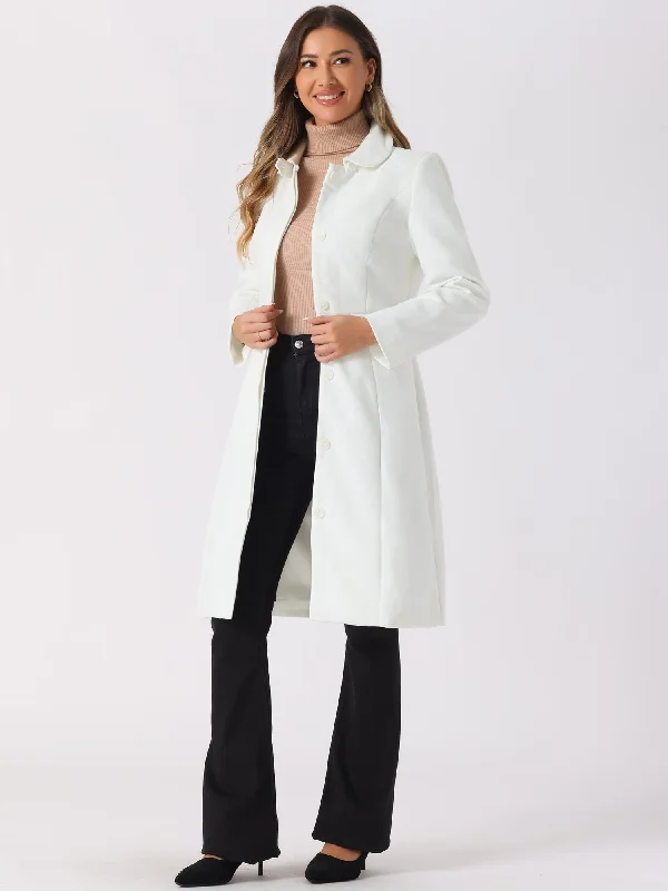 Peter Pan Collar Button Down Long Sleeve Pockets Long Winter Coat Chenille Brocade Lace Peter Pan Collar Button Down Long Sleeve Pockets Long Winter Coat Chenille Brocade Lace