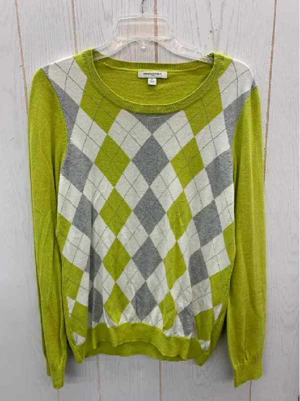 Banana Republic Green Womens Size XL Sweater Polka Dot Checkered Tartan