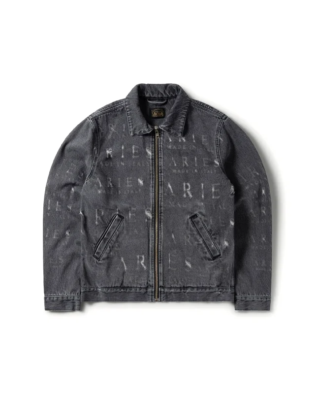 Destroyed Zip Through Jean Jacket - Black Front Pockets Side Pockets Patch Pockets