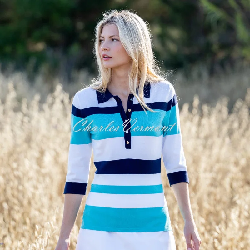 Marble Striped Sweater Top - Style 7302-151 (Aqua / Navy / White) Faux Fur Fabric Real Fur Fabric Shearling Fabric