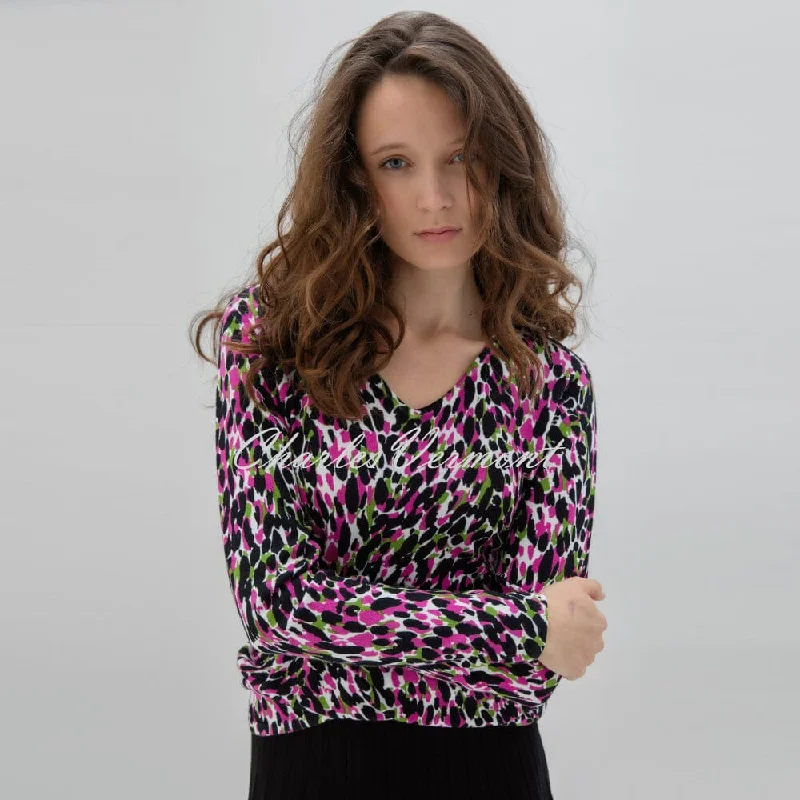 Marble Printed Sweater - Style 7534-221 (Citrus / Magenta / Multi) Collared Crew Neck Turtle Neck Marble Printed Sweater - Style 7534-221 (Citrus / Magenta / Multi) Collared Crew Neck Turtle Neck