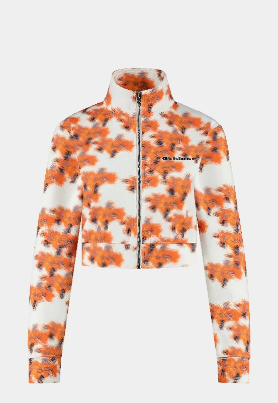 Ashluxe Female Printed Track Jacket Orange Flower Aop Striped Jacket Polka Dot Jacket Floral Jacket