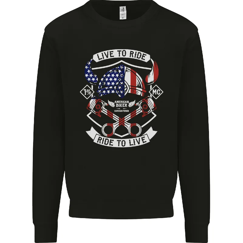 American Biker Motorbike Motorcycle USA Mens Sweatshirt Jumper Hoodie with Set-In Sleeves Structured Classic