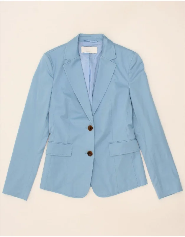 HUGO BOSS Womens 2 Button Blazer Jacket UK 6 XS Blue Cotton Notch Collar Peter Pan Collar Cowl Neck