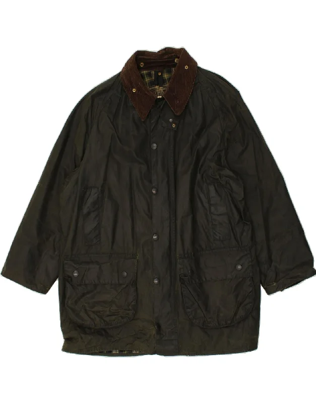 BARBOUR Mens Gamefair Oversized Waxed Cotton Jacket EU 46 Small Khaki Front Pockets Side Pockets Patch Pockets