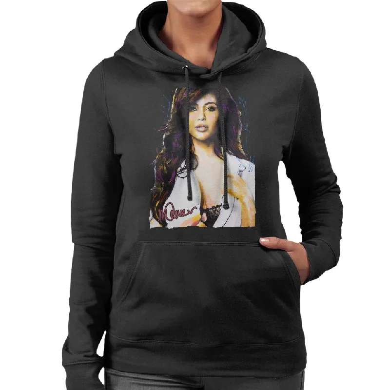 Sidney Maurer Original Portrait Of Reality Star Kim Kardashian Women's Hooded Sweatshirt Hoodie with Hem Contrast Bold Stylish