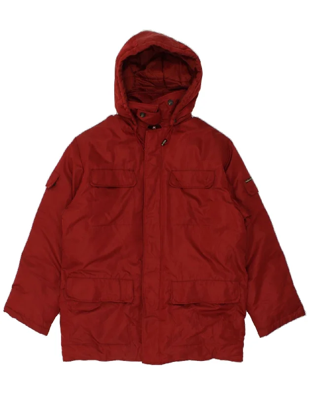 MARLBORO CLASSICS Mens Hooded Padded Jacket UK 40 Large Red Nylon Oversized Jacket Tailored Jacket Straight Jacket