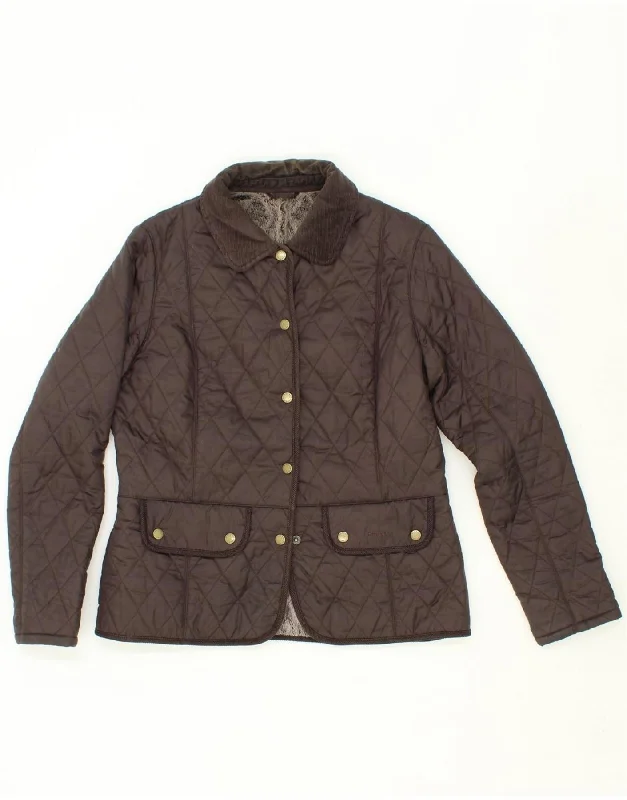 BARBOUR Womens Quilted Jacket UK 14 Large Brown Welt Pockets Slit Pockets Flap Pockets