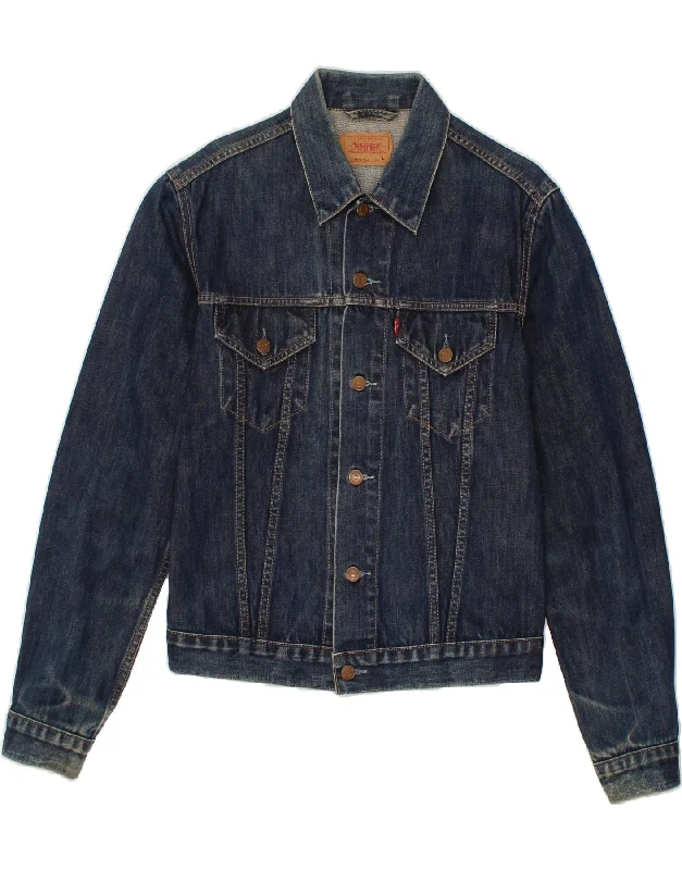 LEVI'S Girls Denim Jacket 12-13 Years Large Navy Blue Cotton Knit Fabric Woven Fabric Fleece Fabric