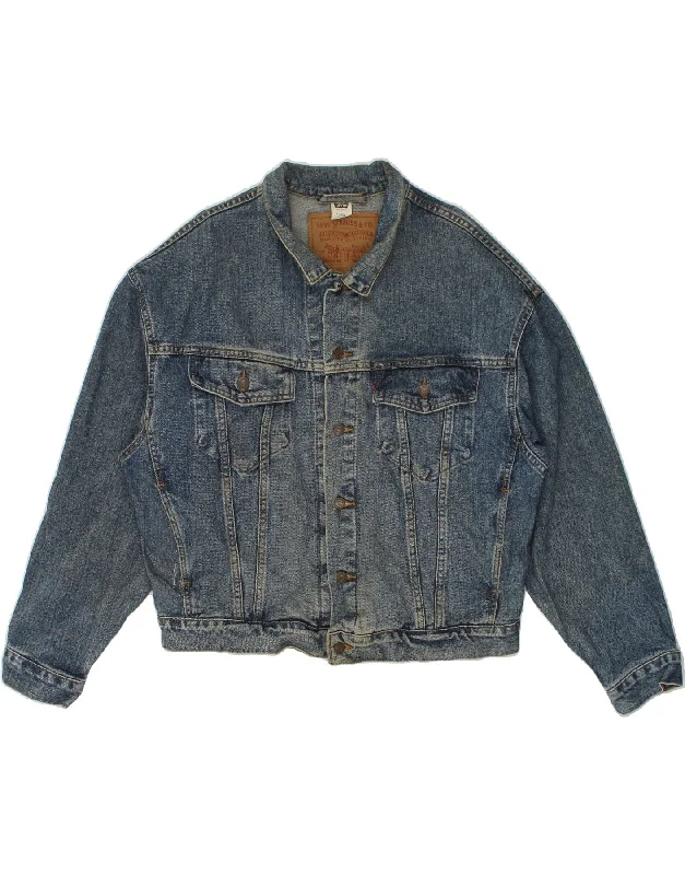 LEVI'S Mens Denim Jacket UK 40 Large Blue Cotton Front Pockets Side Pockets Patch Pockets