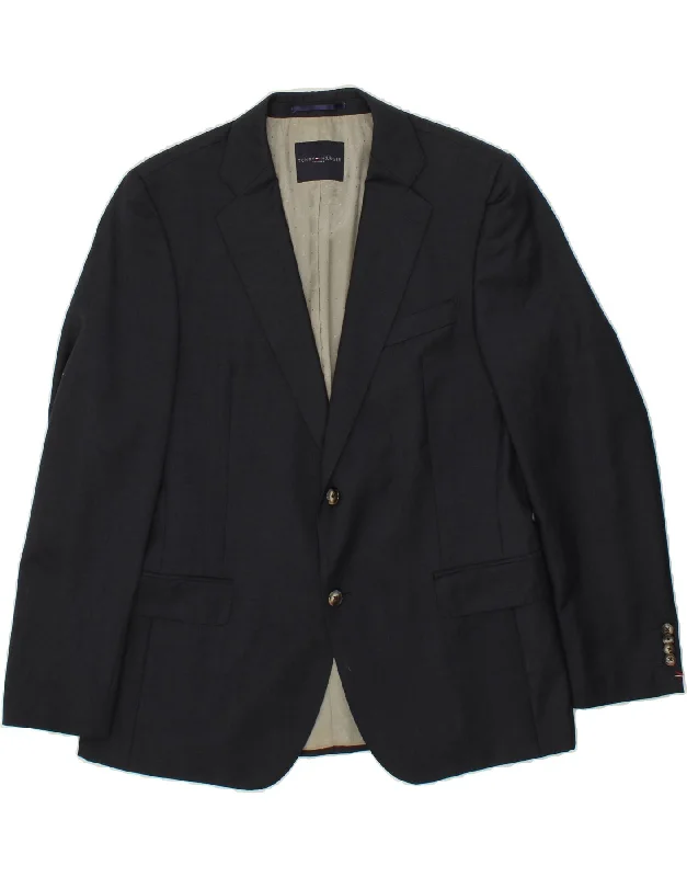 TOMMY HILFIGER Mens Tailored 2 Button Blazer Jacket UK 42 XL Navy Blue Zippered Front Buttoned Front Snap Front TOMMY HILFIGER Mens Tailored 2 Button Blazer Jacket UK 42 XL Navy Blue Zippered Front Buttoned Front Snap Front