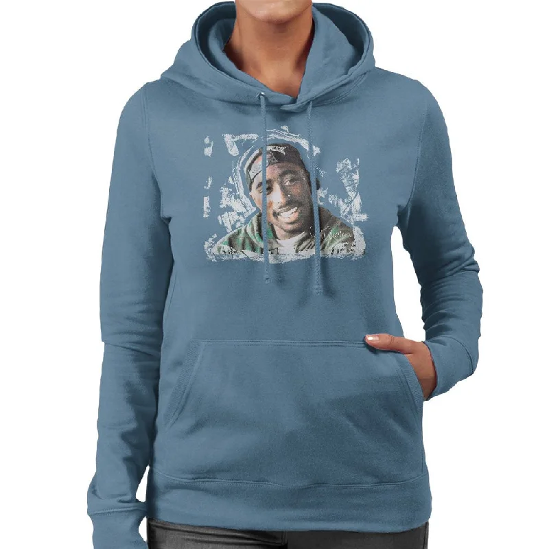 Sidney Maurer Original Portrait Of Tupac Shakur Women's Hooded Sweatshirt Hoodie with Camouflage Military Edgy