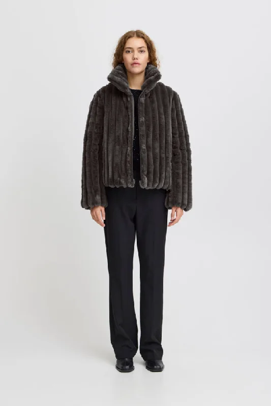 Ichi Finta Faux Fur Jacket-Forged Iron-20121230 A-Line Jacket Boat Neck Shawl Collar