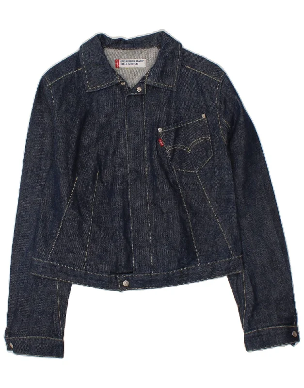 LEVI'S Girls Denim Jacket 14-15 Years Medium Navy Blue Cotton Hooded Jacket Caped Jacket Shawl Collar Jacket