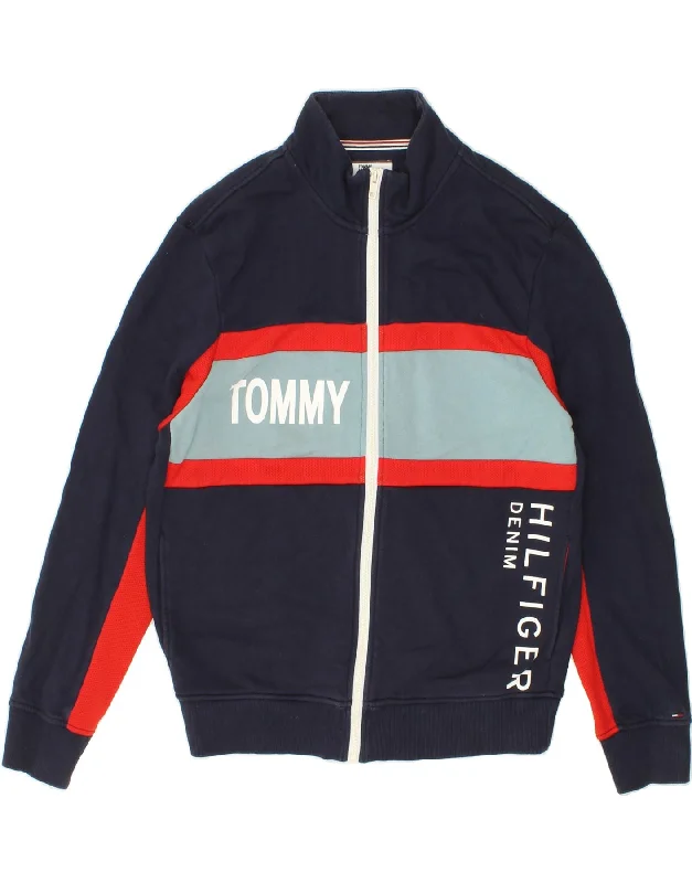 TOMMY HILFIGER Mens Graphic Tracksuit Top Jacket Medium Navy Blue Herringbone Jacket Houndstooth Jacket Plaid Jacket