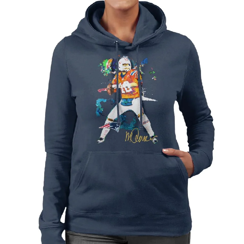 Sidney Maurer Original Portrait Of Patriots Star Tom Brady Women's Hooded Sweatshirt Hoodie Dress Longline Feminine