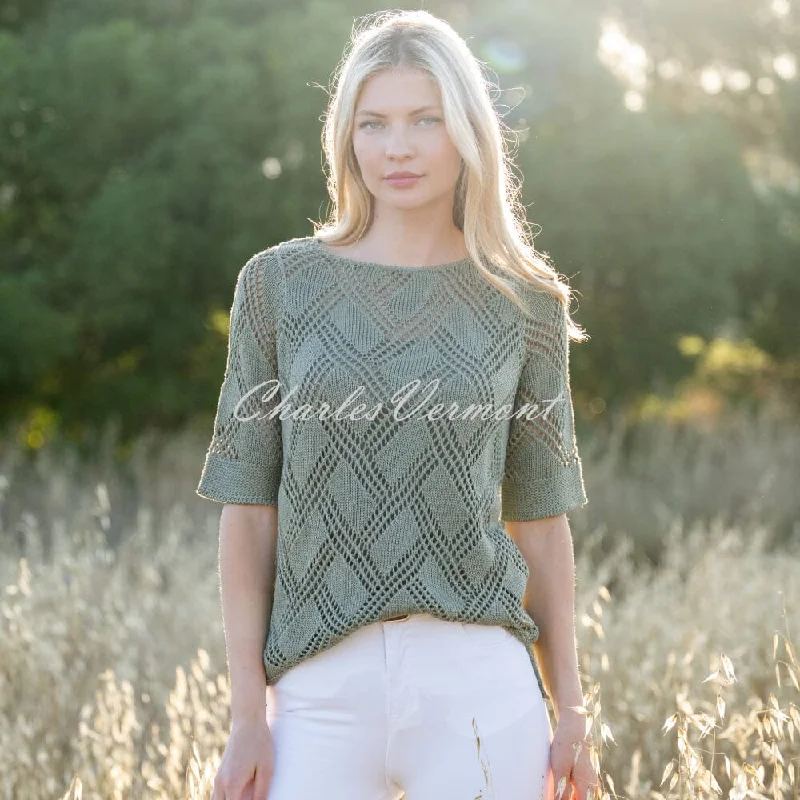 Marble Crochet Sweater Top - Style 7345-123 (Khaki) Welt Pockets Slit Pockets Flap Pockets