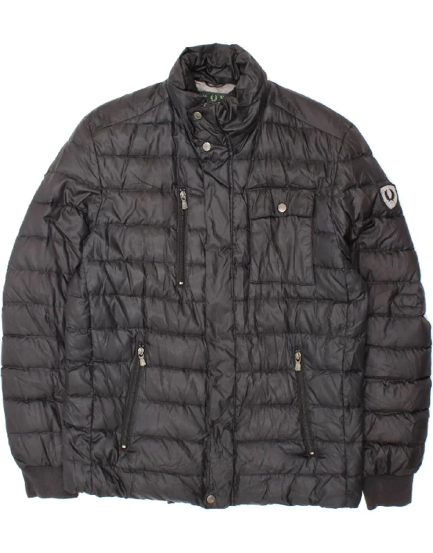 FRED PERRY Mens Padded Jacket UK 42 XL Black Polyester Front Pockets Side Pockets Patch Pockets