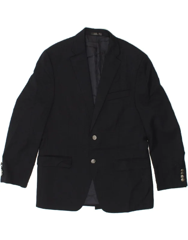 MICHAEL KORS Mens 2 Button Blazer Jacket UK 40 Large Navy Blue Wool Belted Jacket Elasticated Jacket Padded Jacket