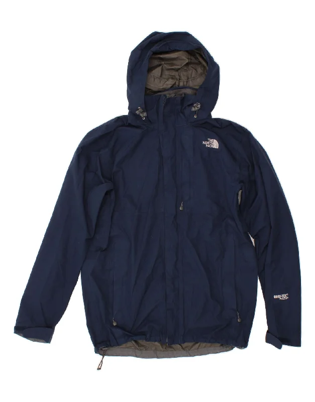 THE NORTH FACE Mens Hooded Rain Jacket UK 38 Medium Navy Blue Polyester Notch Collar Peter Pan Collar Cowl Neck THE NORTH FACE Mens Hooded Rain Jacket UK 38 Medium Navy Blue Polyester Notch Collar Peter Pan Collar Cowl Neck