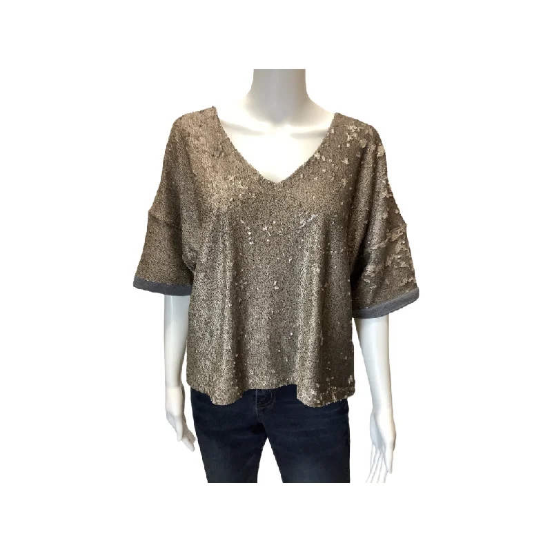 Deletta brown Grey Sequin Sweater Size S Stretchy Elastic Breathable