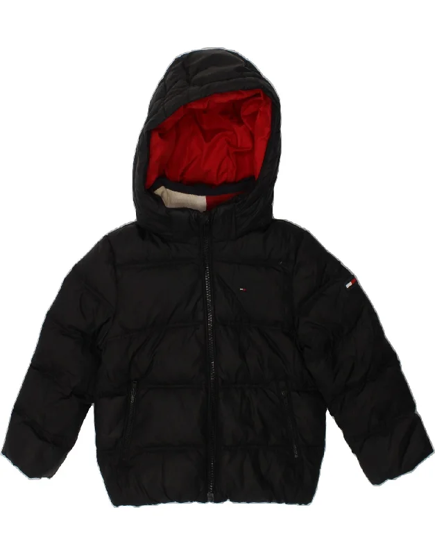 TOMMY HILFIGER Girls Hooded Padded Jacket 2-3 Years Black Polyester Faux Fur Jacket Real Fur Jacket Shearling Jacket