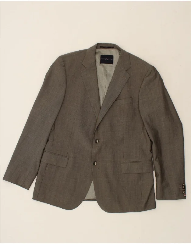 TOMMY HILFIGER Mens 2 Button Blazer Jacket IT 54 2XL Grey Wool Fitted Jacket Loose Jacket Oversized Jacket