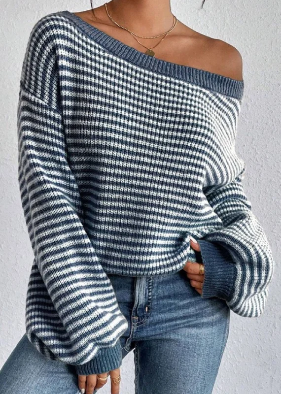 All The Time Sweater ★ Blue and White Cable Knit Ribbed Knit Lace Knit