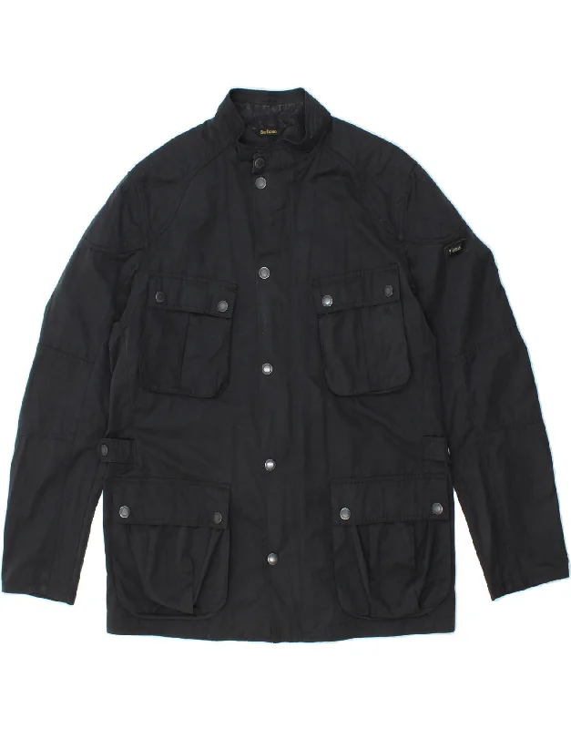 BARBOUR Mens Utility Jacket UK 42 XL Navy Blue Polyester Knit Jacket Woven Jacket Fleece Jacket