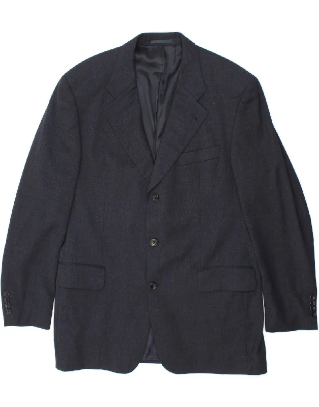 HUGO BOSS Mens Super 100 3 Button Blazer Jacket IT 54 2XL Navy Blue Hoodie Zip-Up Jacket Button-Up Jacket