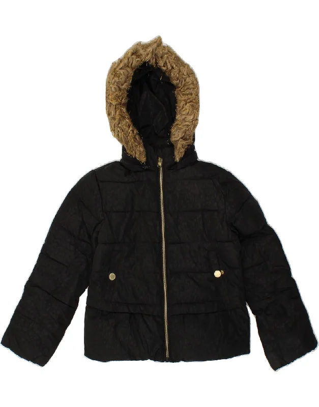 MICHAEL KORS Girls Hooded Padded Jacket 5-6 Years Black Polyester Nylon Jacket Polyester Jacket Spandex Jacket